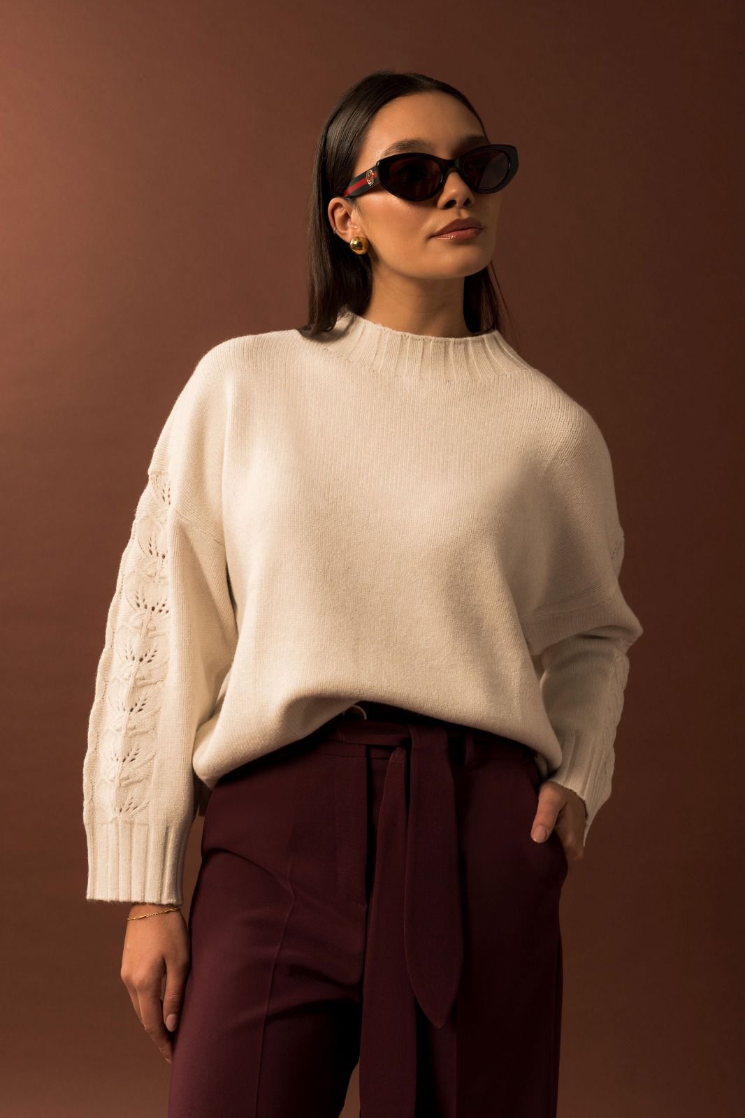 Camisola com Manga Detalhada- Off-White