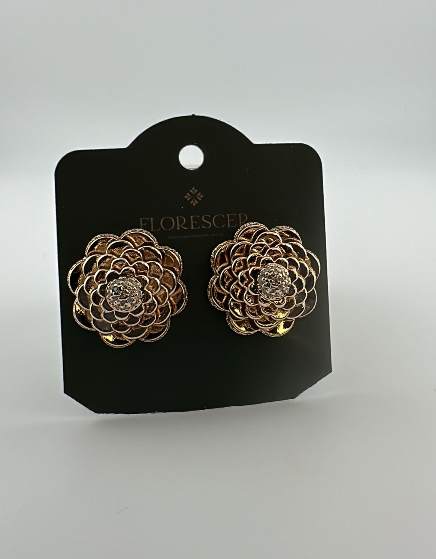 Brinco Semijoia Flor Cravejada com Zircônia – Banho de Ouro 18K