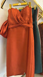 Vestido Tomara que Caia em Cetim Fenda - Terracota