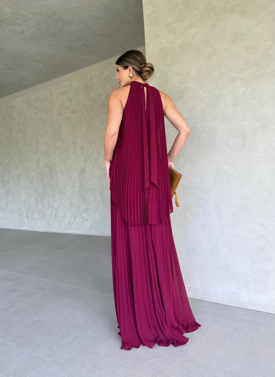 Vestido Longo de Festa em Chiffon com Camadas Assimétricas