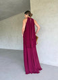 Vestido Longo de Festa em Chiffon com Camadas Assimétricas