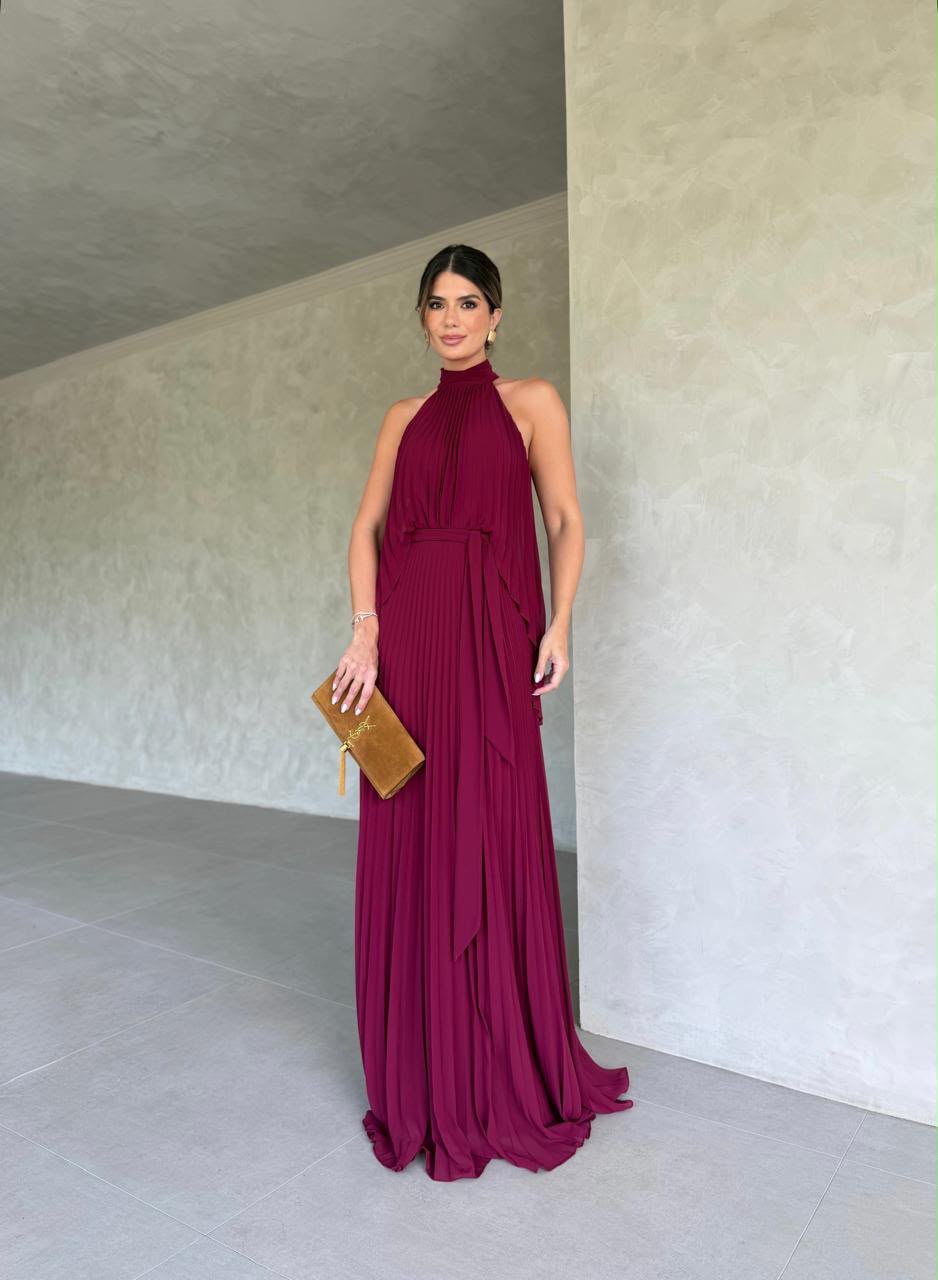 Vestido Longo de Festa em Chiffon com Camadas Assimétricas