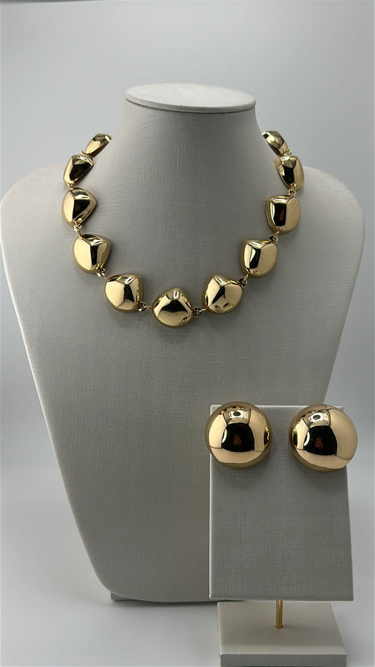 Conjunto Colar e Brincos Dourados Formato orgânico