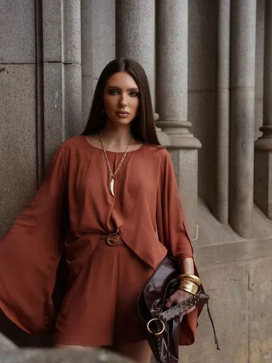 Blusa Manga Morcego- Cor Terracota Luxo