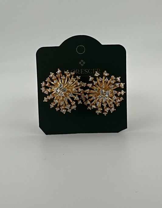 Brinco Semijoia Flor Cravejado com Zircônias – Banho de Ouro 18K