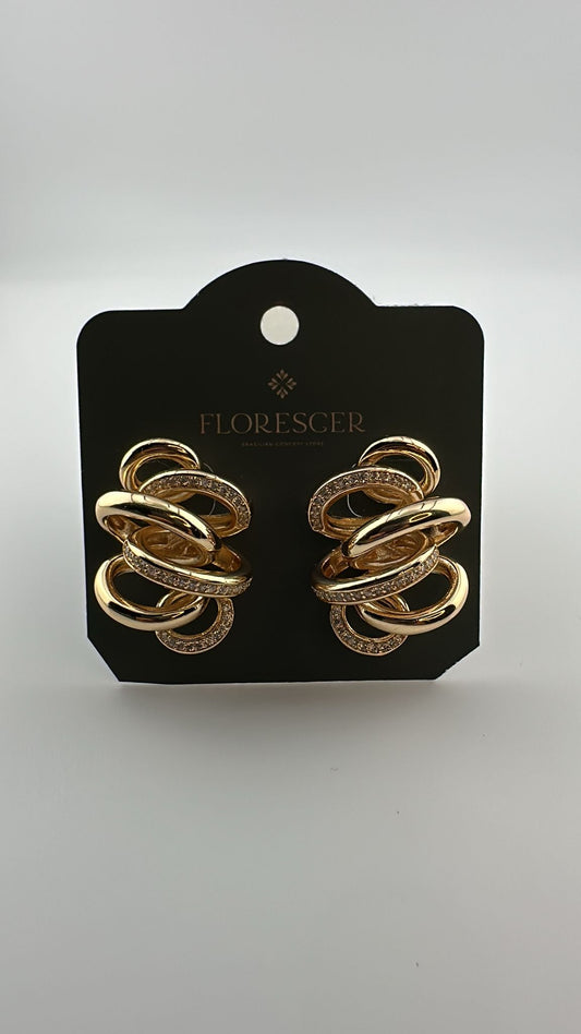 Brinco Grande Nó Torcido Cravejado- Banho de Ouro 18K