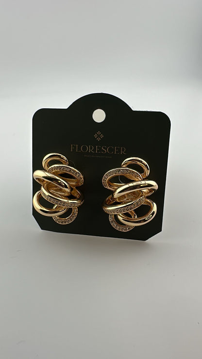 Brinco Grande Nó Torcido Cravejado- Banho de Ouro 18K