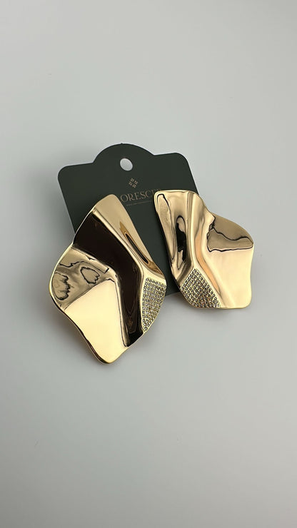 Brincos ORESCE - Abstrato Dourado com Cristais Banho de Ouro 18K