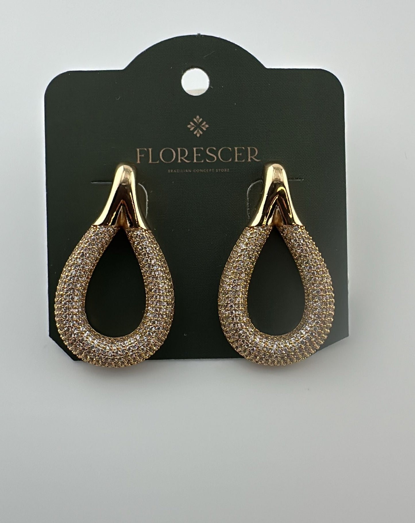 Brinco Semijoia Gota Cravejada com Zircônia – Banho de Ouro 18K