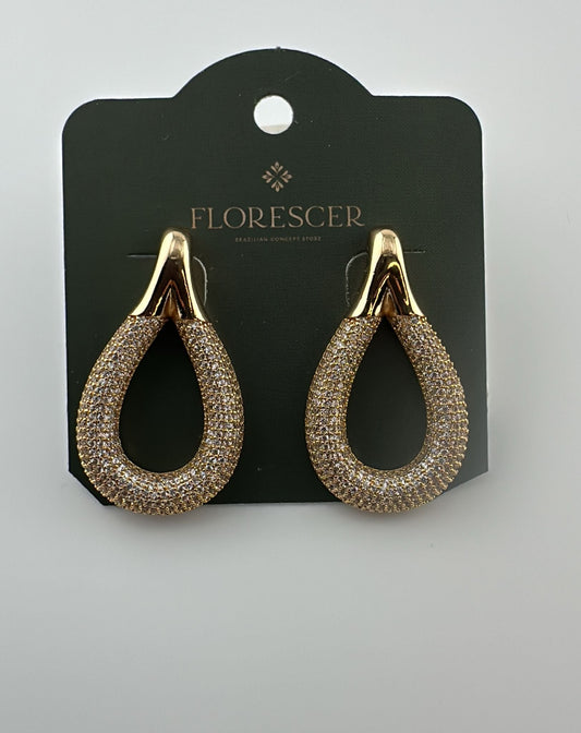 Brinco Semijoia Gota Cravejada com Zircônia – Banho de Ouro 18K
