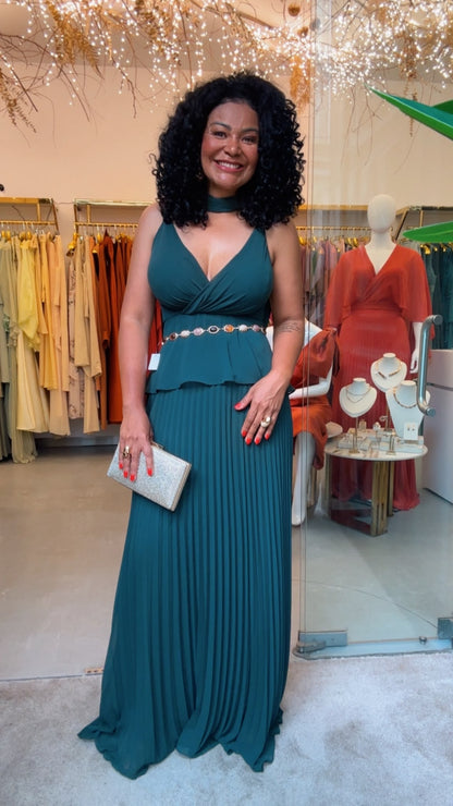 Vestido Longo de Festa em Chiffon com Camadas Assimétricas