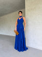 Vestido Longo de Festa em Chiffon Fluido com Babados em Cascata