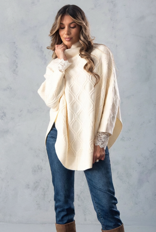 Capa Poncho de Malha Ferrache  - Off-White