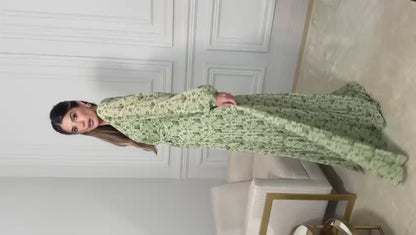 Vestido Longo Plissado Floral – Verde Musgo