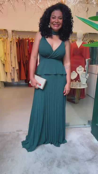 Vestido Longo de Festa em Chiffon com Camadas Assimétricas